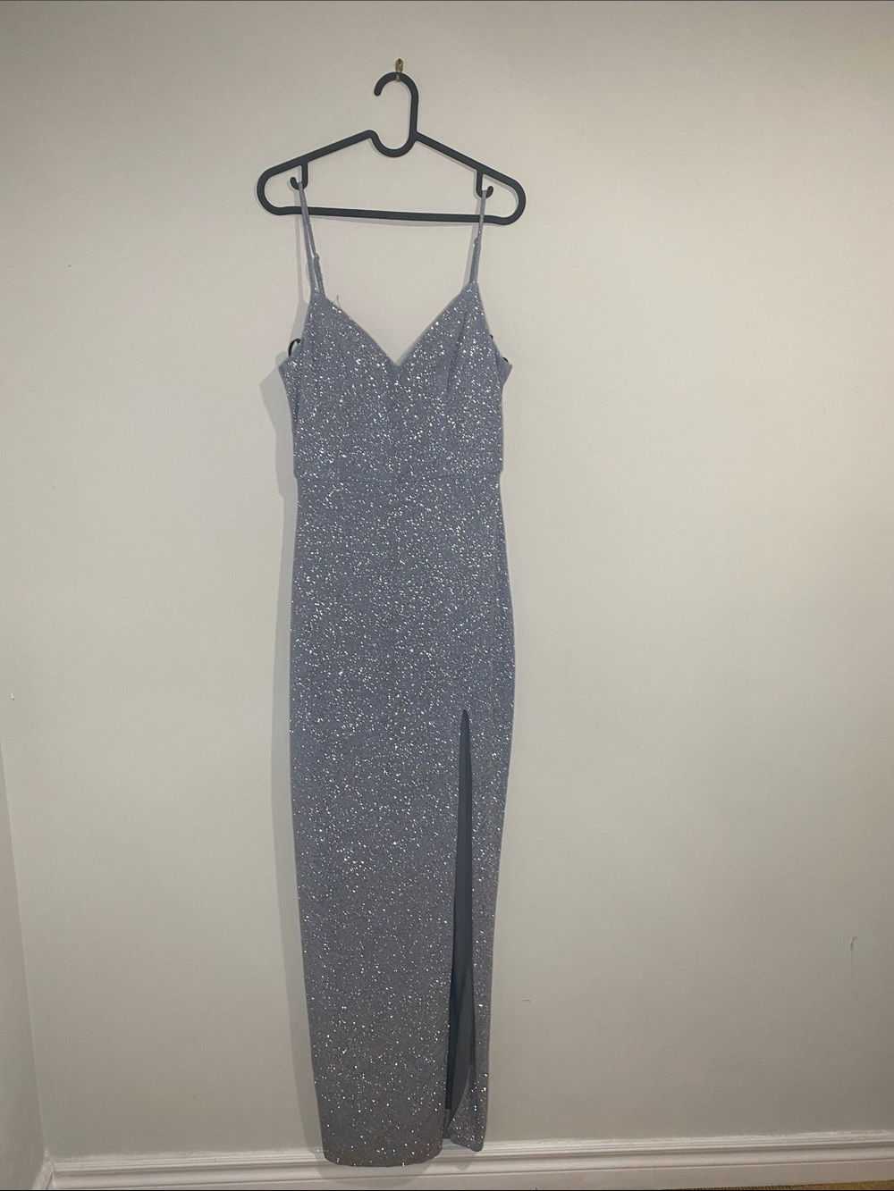 City of Triangle Sparkle Blue Slit Evening Dress